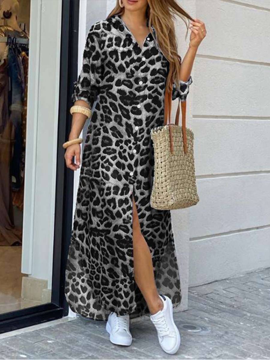 Šaty s klopou s leopardím vzorem