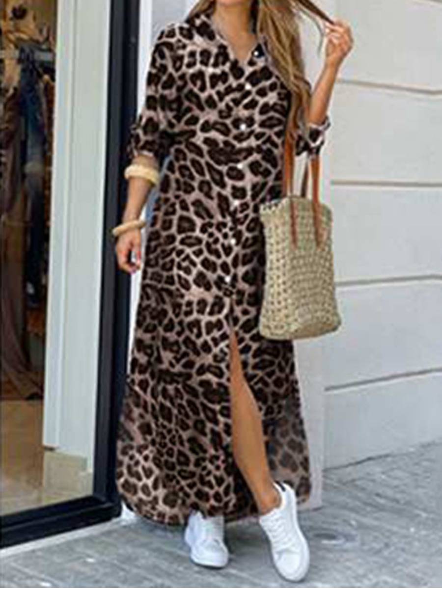 Rochie cu rever cu imprimeu leopard
