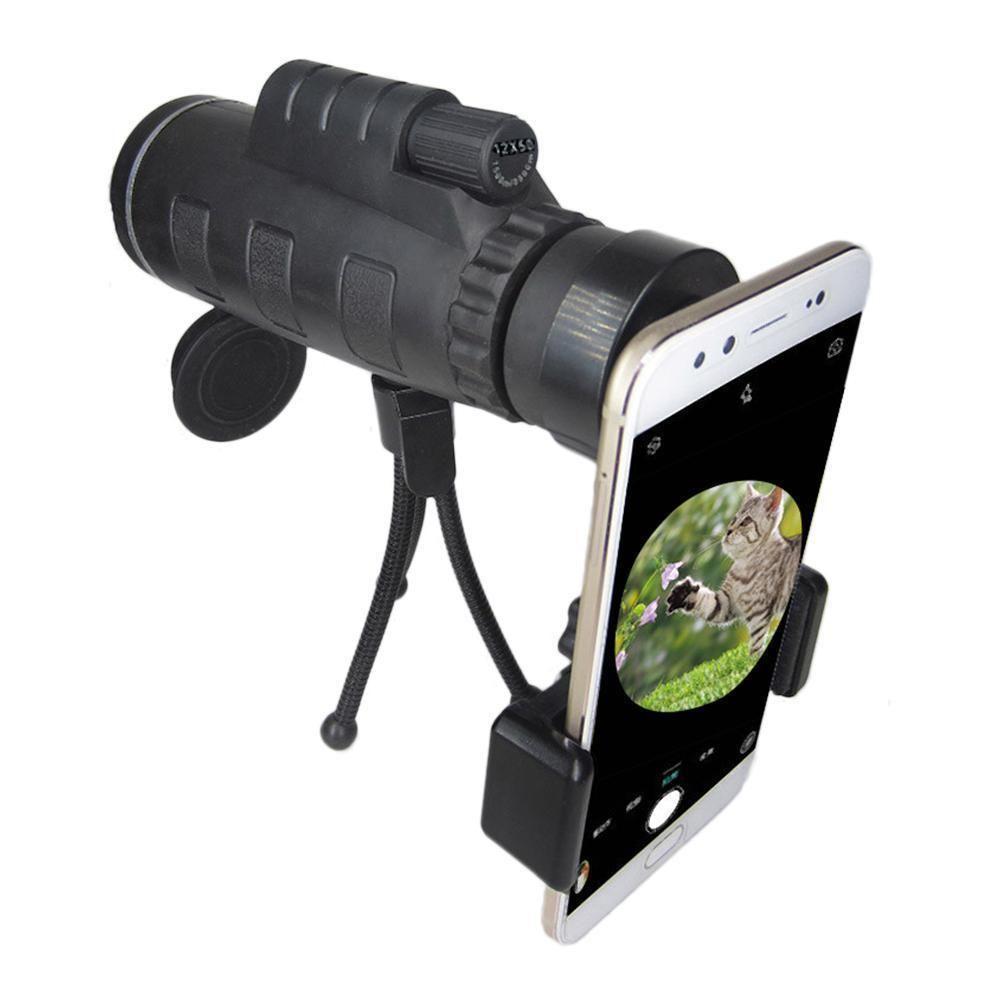 Vysoce výkonný monokulární dalekohled 12x50 s adaptérem pro smartphone a stativem