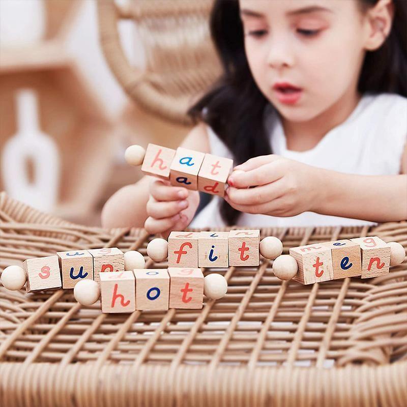 Дървени образователни блокове за фонетично четене на азбука