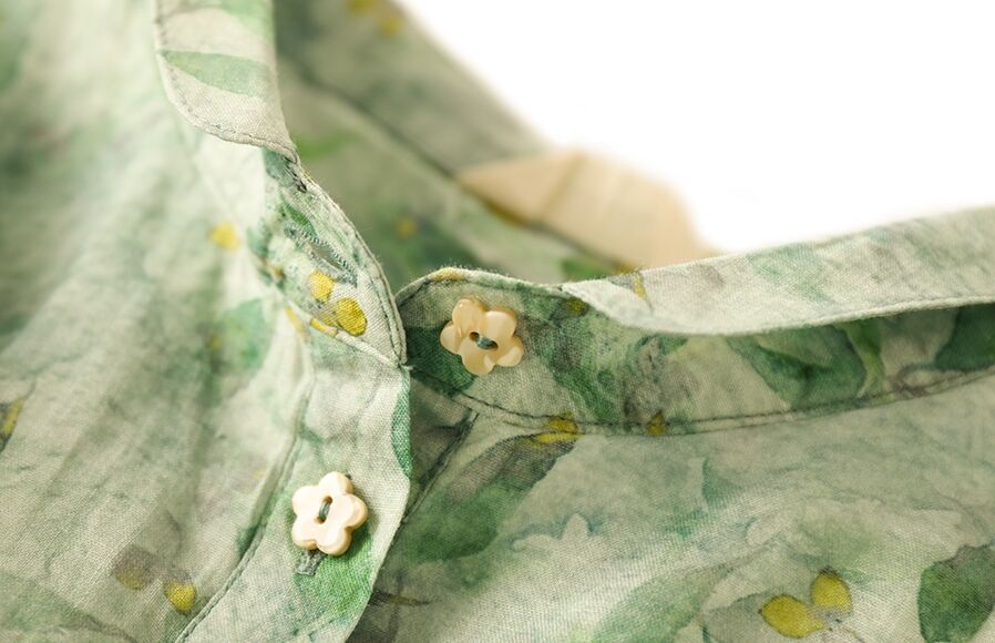 Early autumn ramie long-sleeved floral waist tie dress