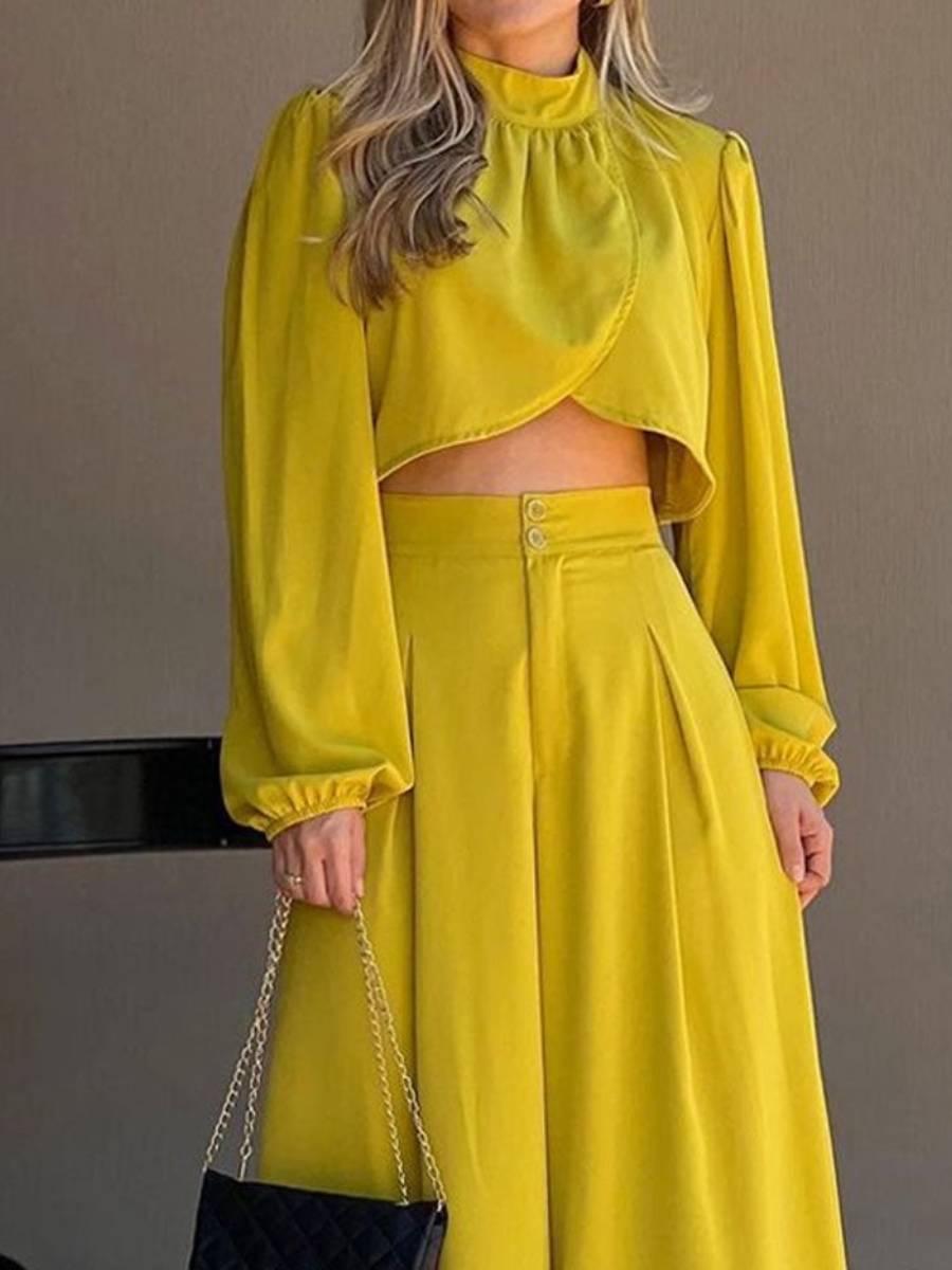 Fashion Solid Color Top and Pants Two Piece Set