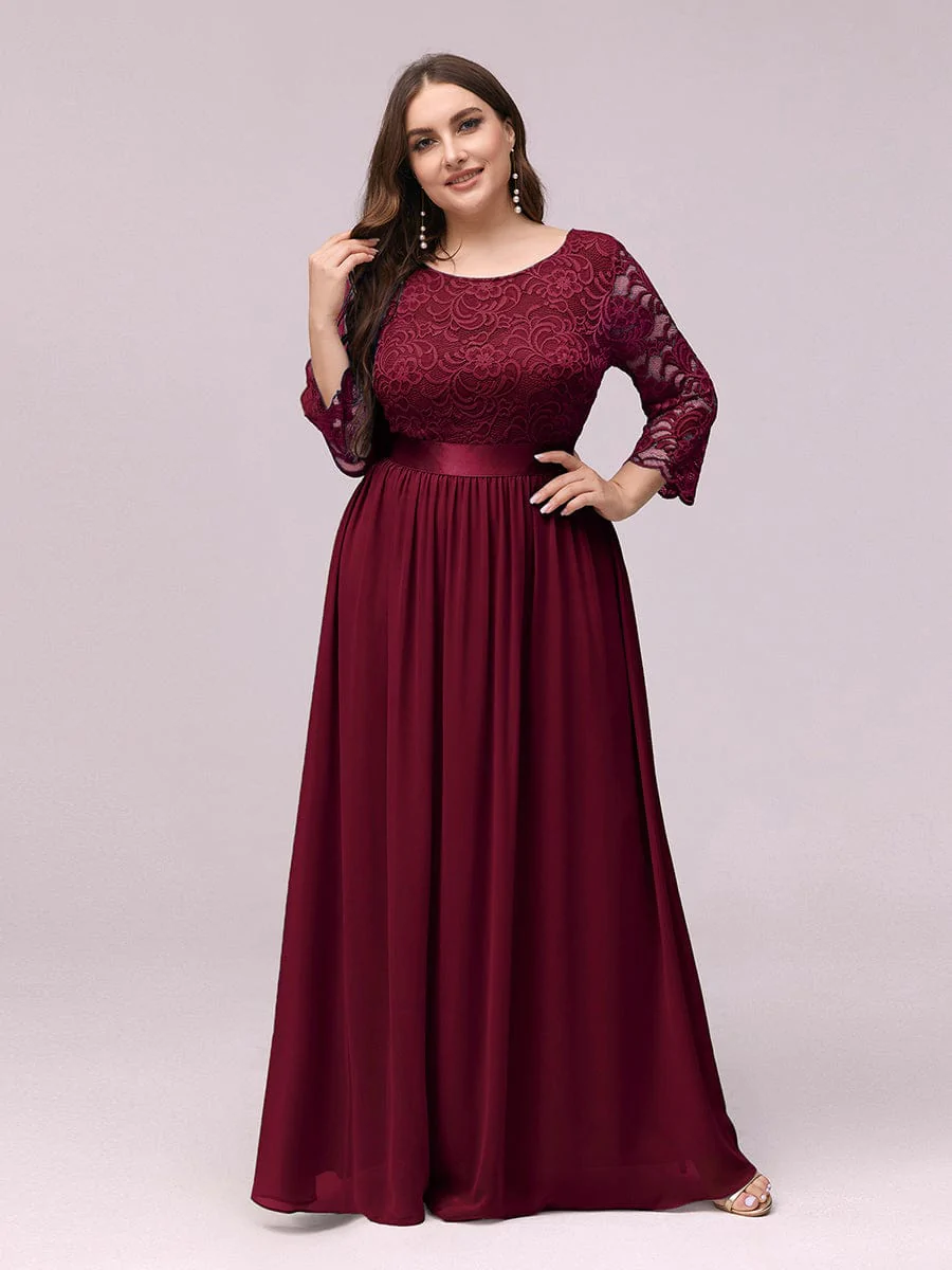 Plus Size See-Through Floor Length Lace Bridesmaid Dress With Half ...