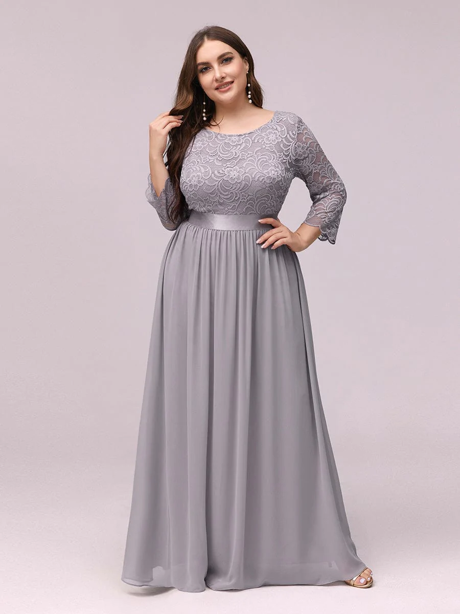 Plus Size See-Through Floor Length Lace Bridesmaid Dress With Half ...