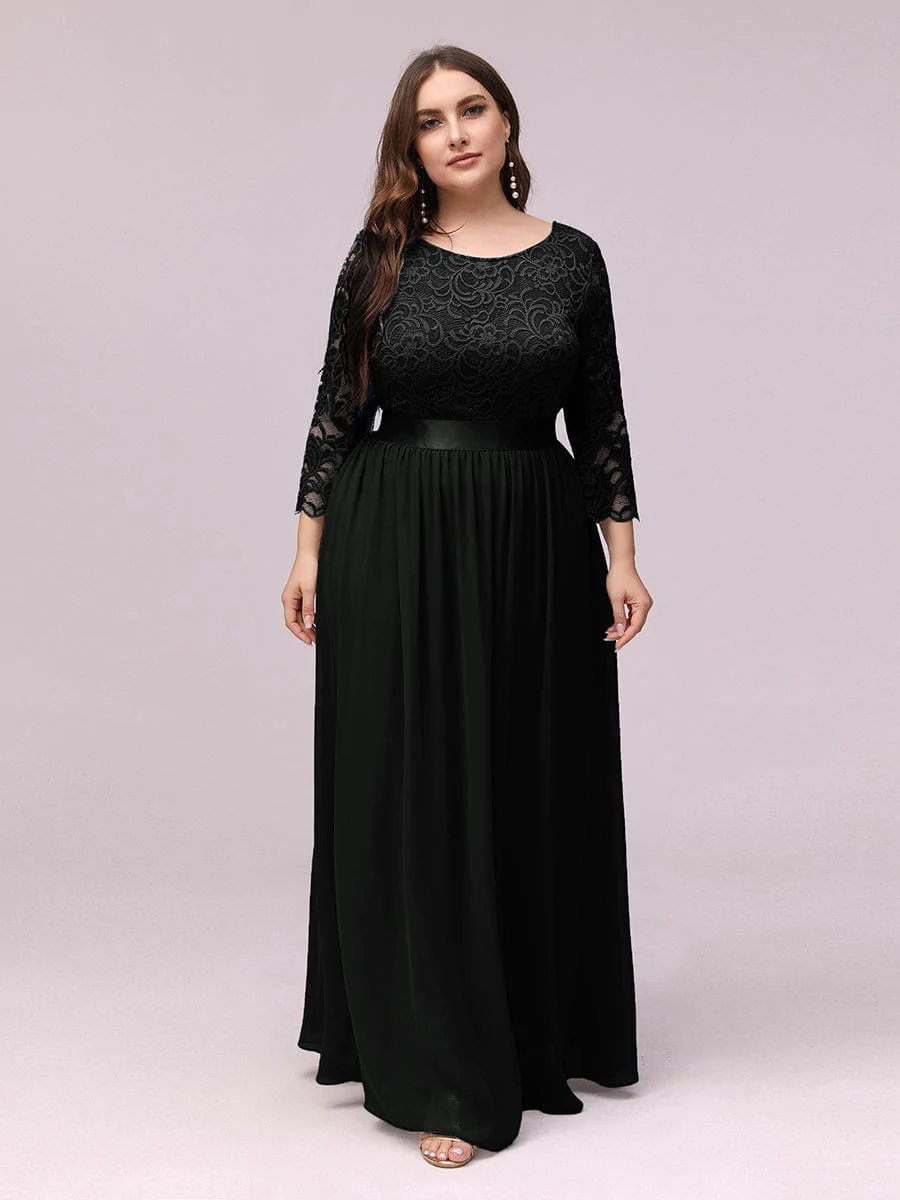 Plus Size See-Through Floor Length Lace Bridesmaid Dress With Half ...