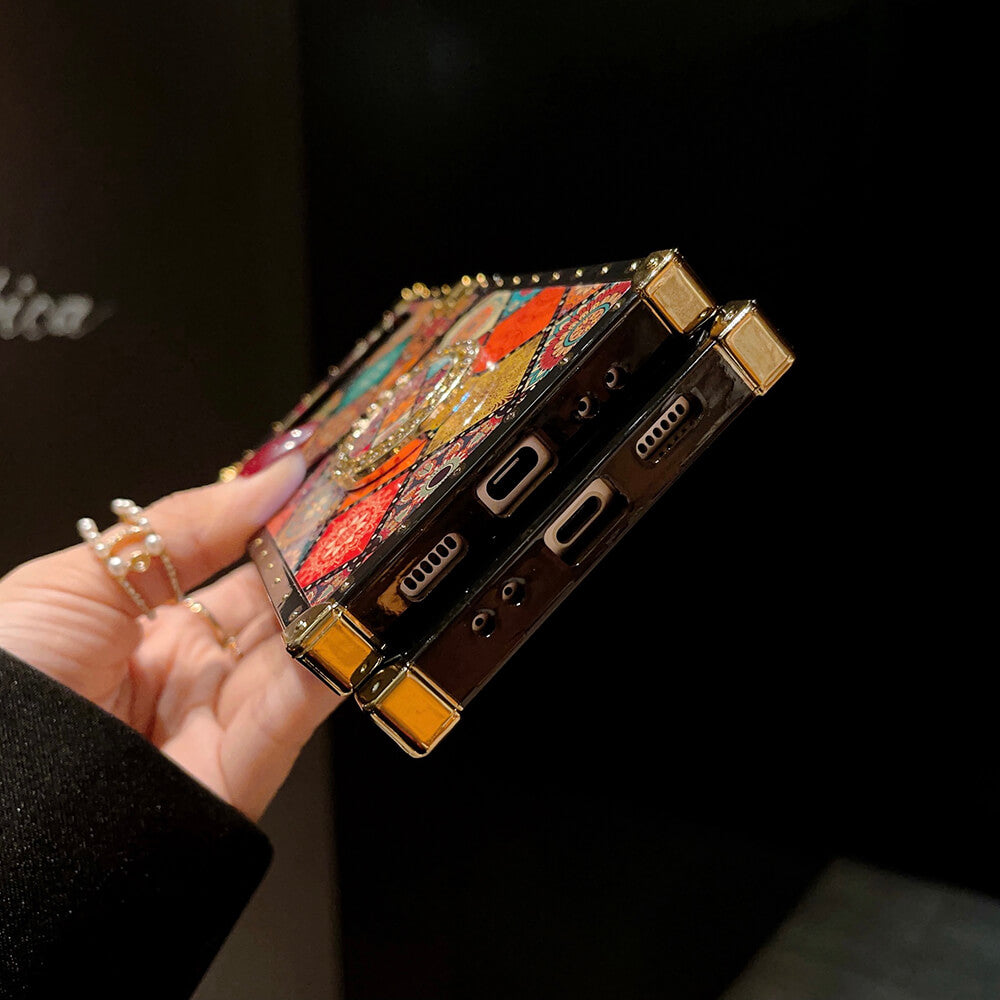 Samsung Galaxy Z Flip3 Flip4 5G Retro Boho Phone Case with Lanyard