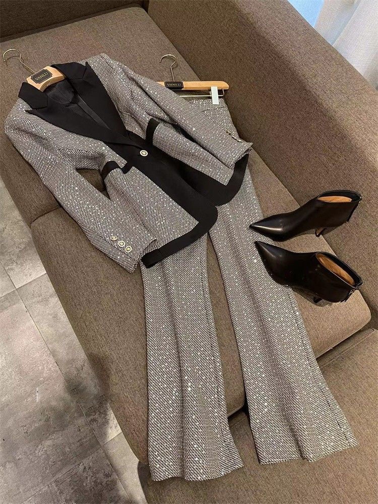 Women's fashion trend plaid color matching suit 