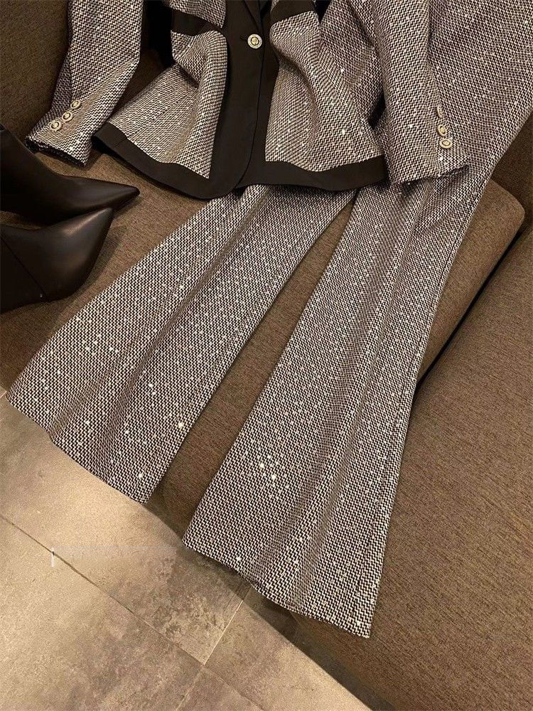 Women's fashion trend plaid color matching suit 
