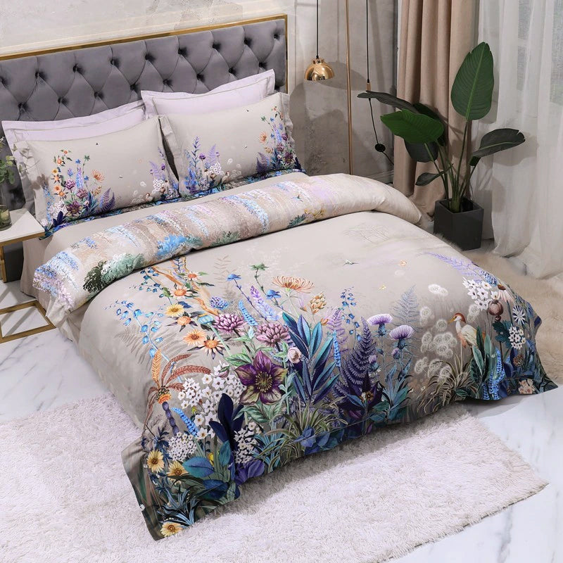 Súprava posteľnej bielizne Holubica s kvetmi z egyptskej bavlny