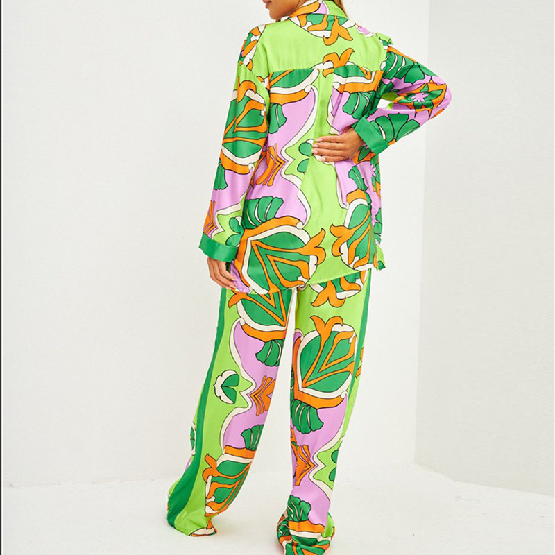 طقم قميص بأكمام طويلة مطبوع كاجوال