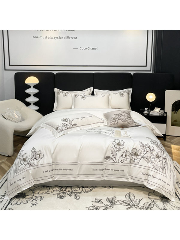 2022 French high luxury cotton embroidery bed sheet set