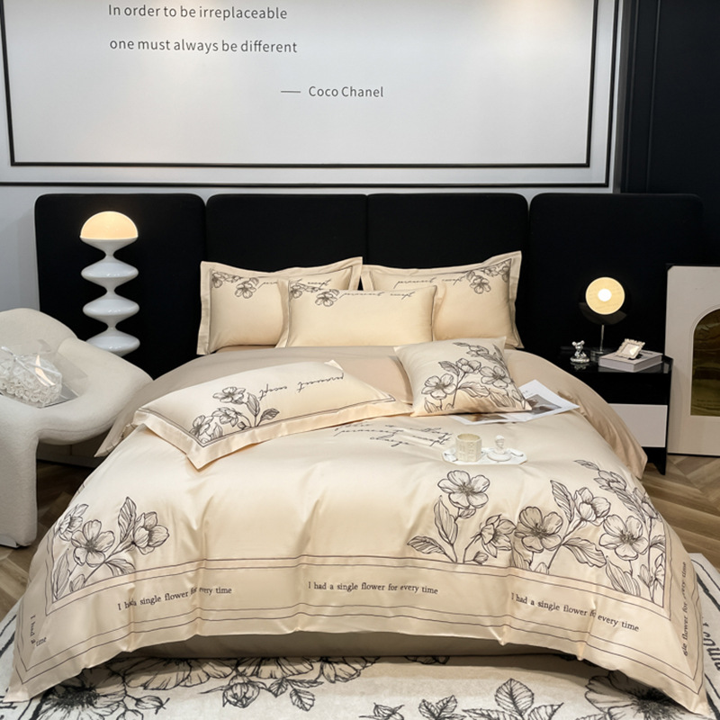 2022 French high luxury cotton embroidery bed sheet set