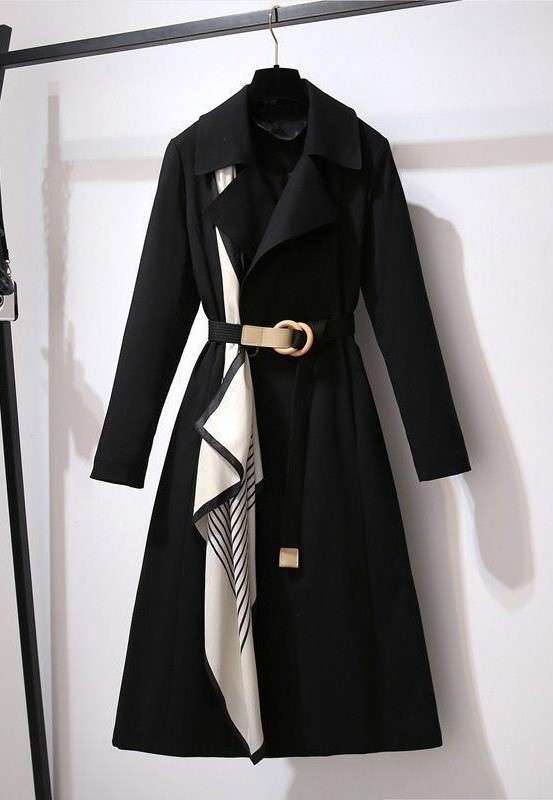 Korean style mid-length fashion casual windbreaker long-sleeved coat