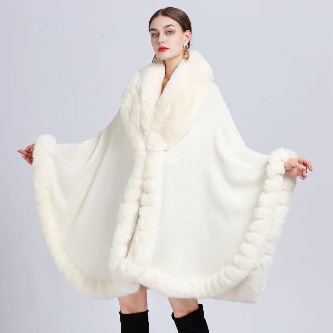 Faux Rex Rabbit Fur Collar Long Oversized Shawl