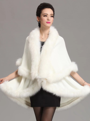 Faux fox fur double-layer shawl
