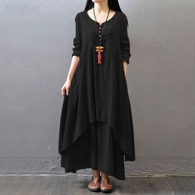 2022New Super Large Size Loose Casual Cotton Linen Dress