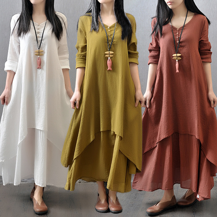2022New Super Large Size Loose Casual Cotton Linen Dress