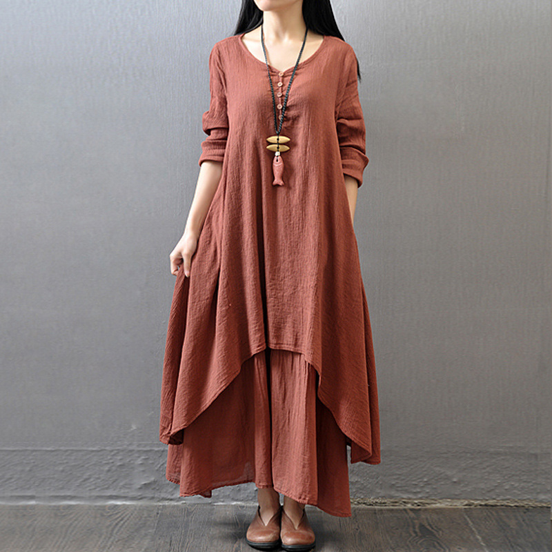 2022New Super Large Size Loose Casual Cotton Linen Dress