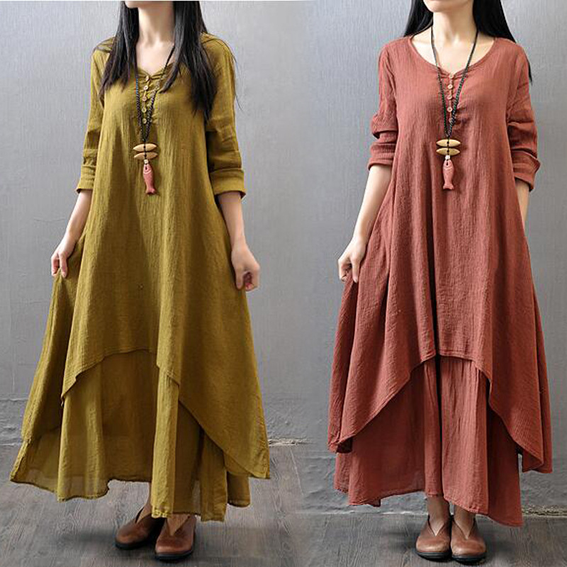 2022New Super Large Size Loose Casual Cotton Linen Dress