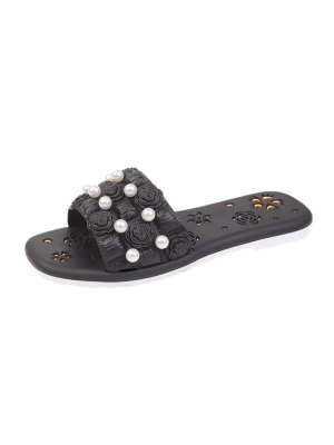Flat Solid Color Flower Pearl Fashion Sandals