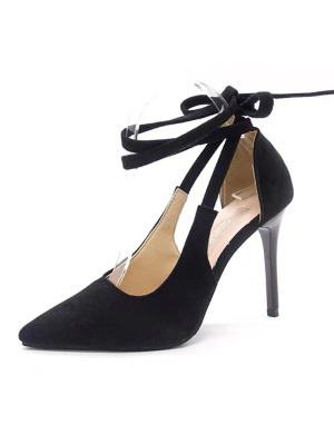 Women's Black Lace-up High-Heeled Shoes