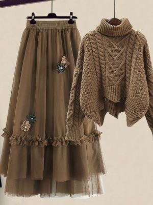 2022 Nový retro pletený svetr ze síťované sukně
