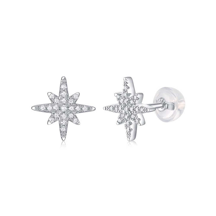 Round Shaped Cut Moissanite Meteor Sterling Silver Earrings