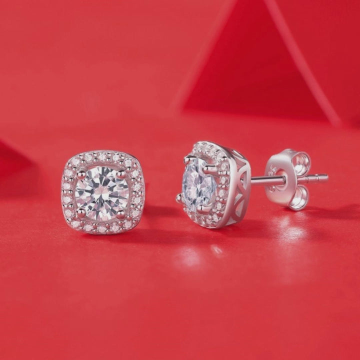 Round Shaped Cut Moissanite Square Sterling Silver Earrings