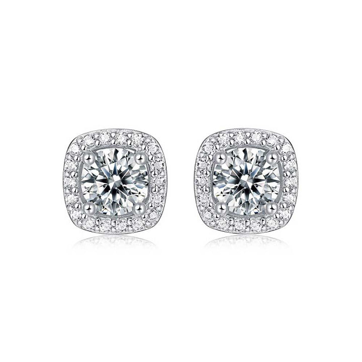 Round Shaped Cut Moissanite Square Sterling Silver Earrings