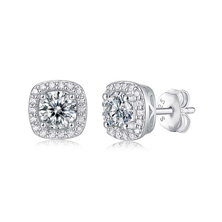 Round Shaped Cut Moissanite Square Sterling Silver Earrings
