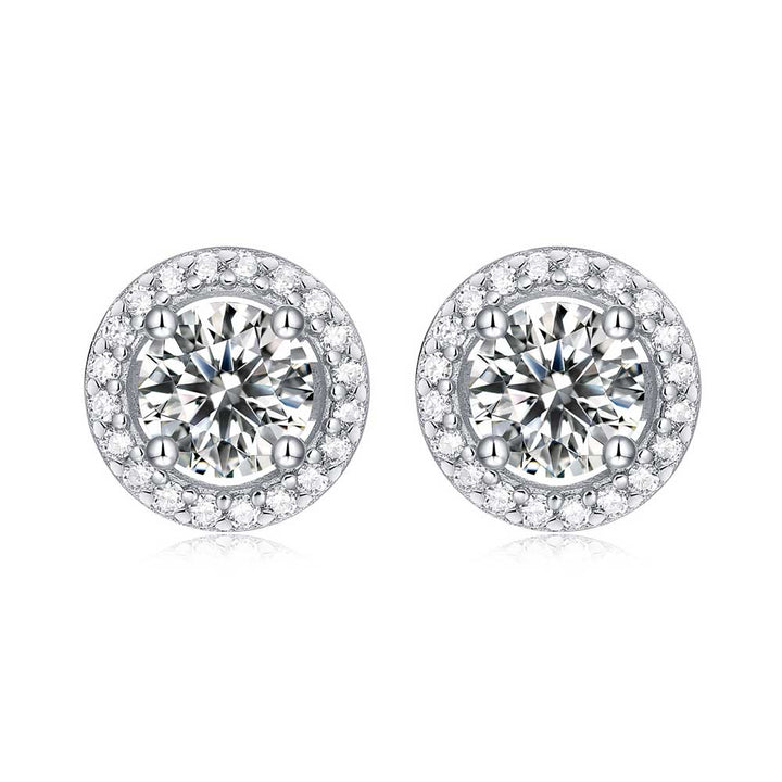 Round Shaped Cut Moissanite Sterling Silver Earrings