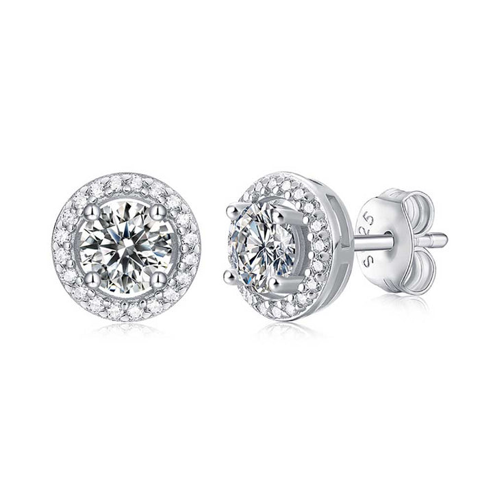 Round Shaped Cut Moissanite Sterling Silver Earrings