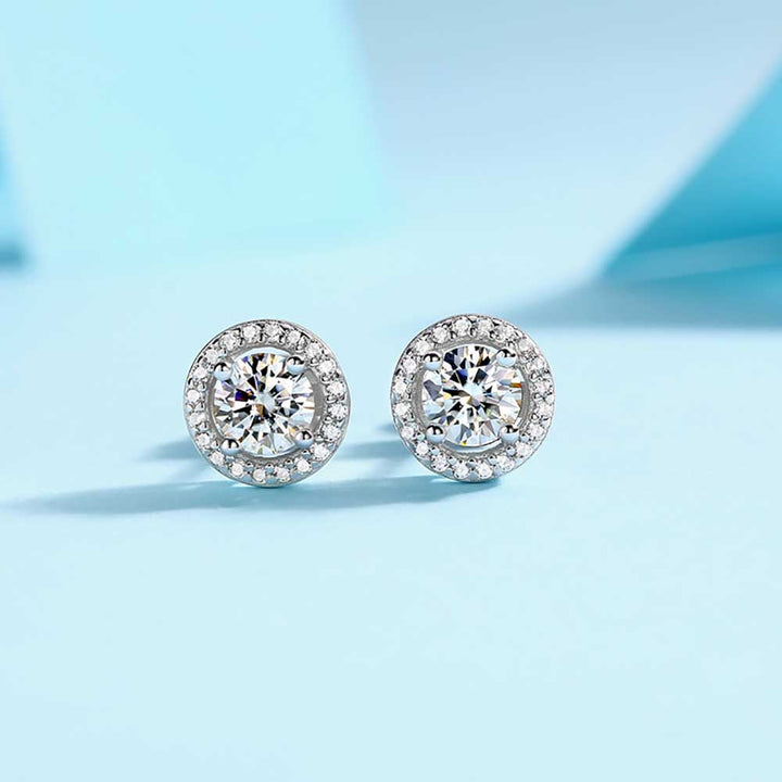 Round Shaped Cut Moissanite Sterling Silver Earrings
