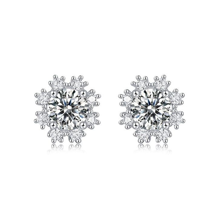 Round Shaped Cutting White Snow Moissanite Sterling Silver Earrings