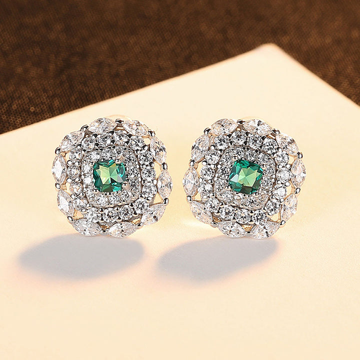Cushion Shaped Cut Green Sterling Silver Earrings