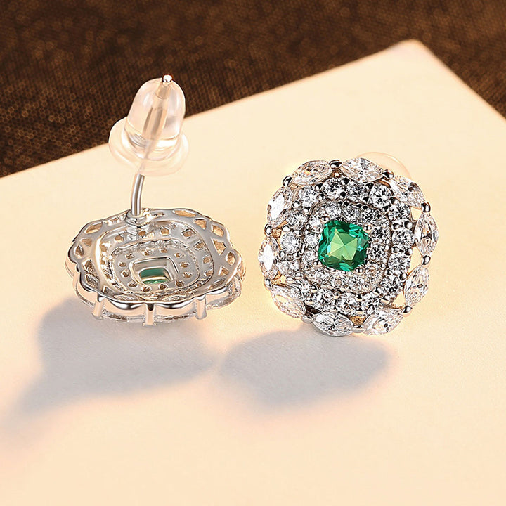 Cushion Shaped Cut Green Sterling Silver Earrings