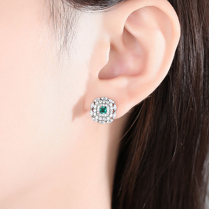 Cushion Shaped Cut Green Sterling Silver Earrings