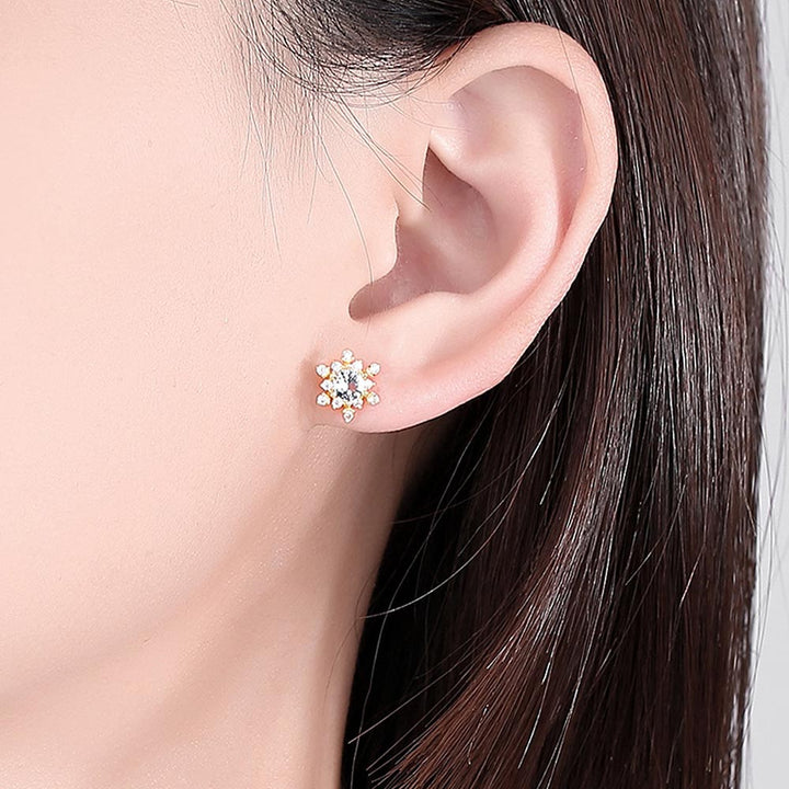 Round Shaped Cut Blue Snowflake Sterling Silver Earrings