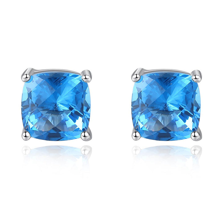 Cushion Shaped Cut Blue Sterling Silver Earrings