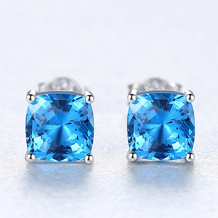 Cushion Shaped Cut Blue Sterling Silver Earrings