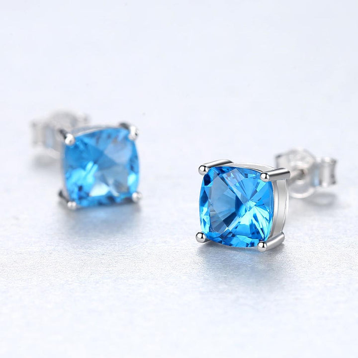Cushion Shaped Cut Blue Sterling Silver Earrings