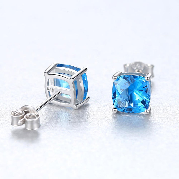 Cushion Shaped Cut Blue Sterling Silver Earrings