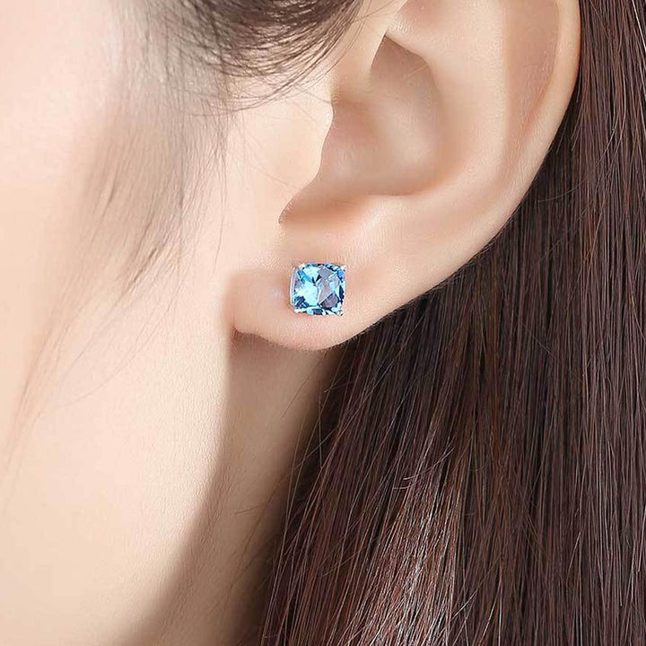Cushion Shaped Cut Blue Sterling Silver Earrings