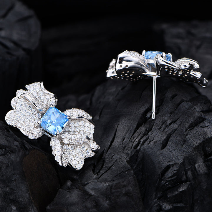 Cushion Shaped Cut Bow Shaped Sterling Silver Earrings