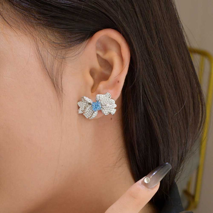 Cushion Shaped Cut Bow Shaped Sterling Silver Earrings