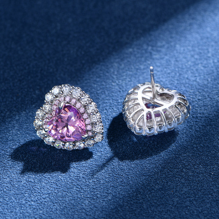 Heart Shaped Cut Pink Sterling Silver Earrings