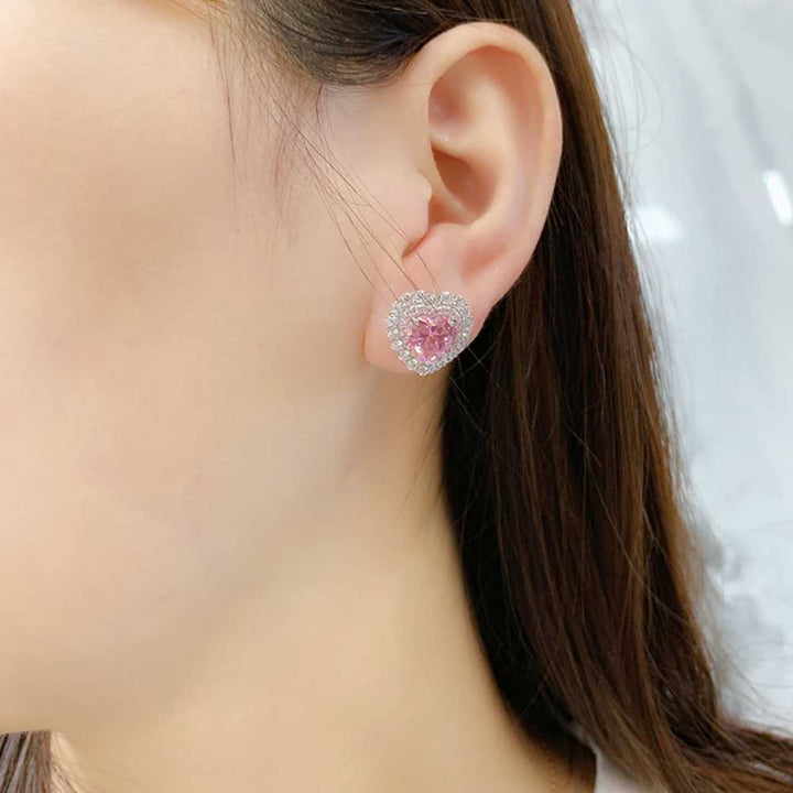 Heart Shaped Cut Pink Sterling Silver Earrings
