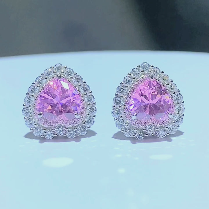 Heart Shaped Cut Pink Sterling Silver Earrings