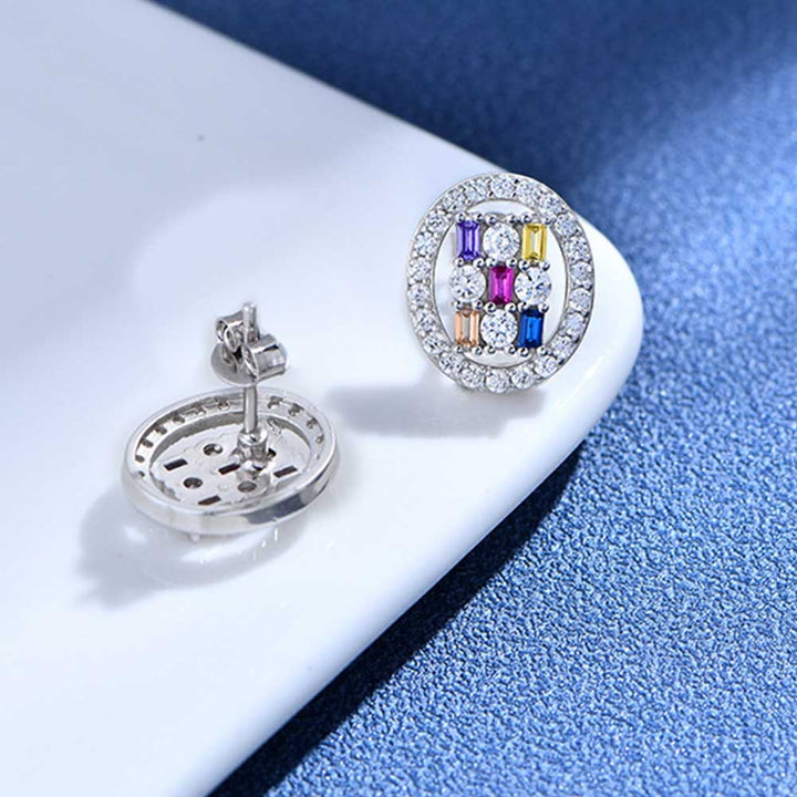 Radiant Shaped Cut Color Sterling Silver Earrings