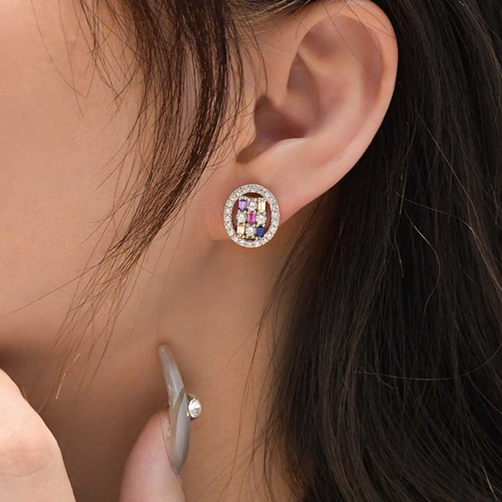 Radiant Shaped Cut Color Sterling Silver Earrings